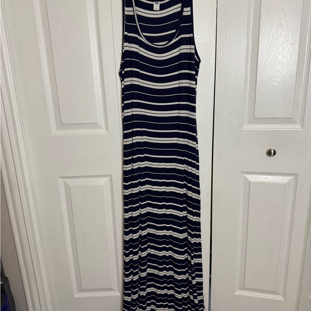 Striped Navy and White Maxi Dress